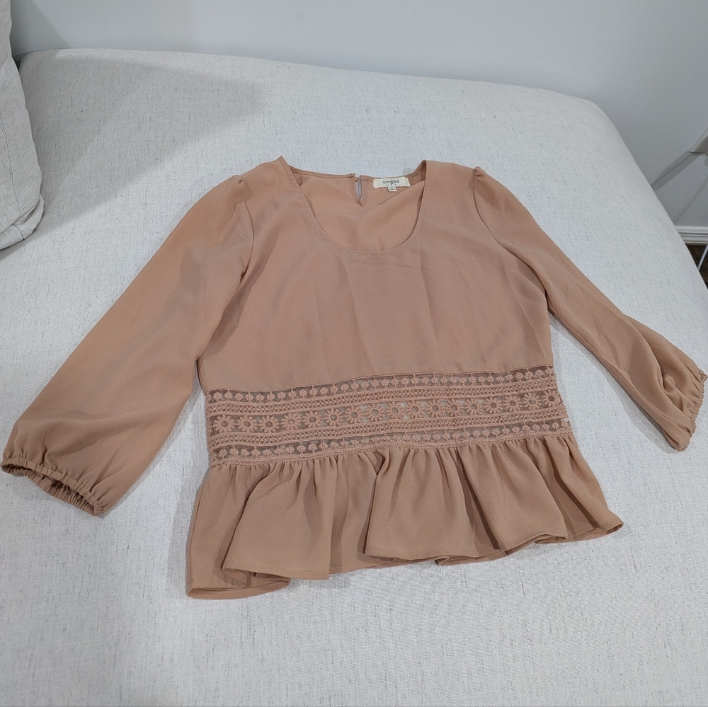 Umgee USA Dusty Rose Peplum Blouse - S